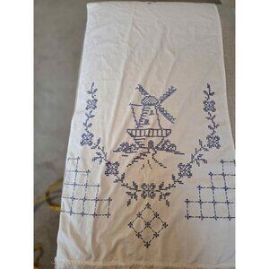 Vintage Dutch table runner white and blue